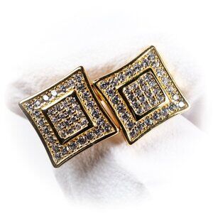 Small 3D Yellow Gold Plated Hip Hop Screw Back Iced Cz Mens Square Earrings